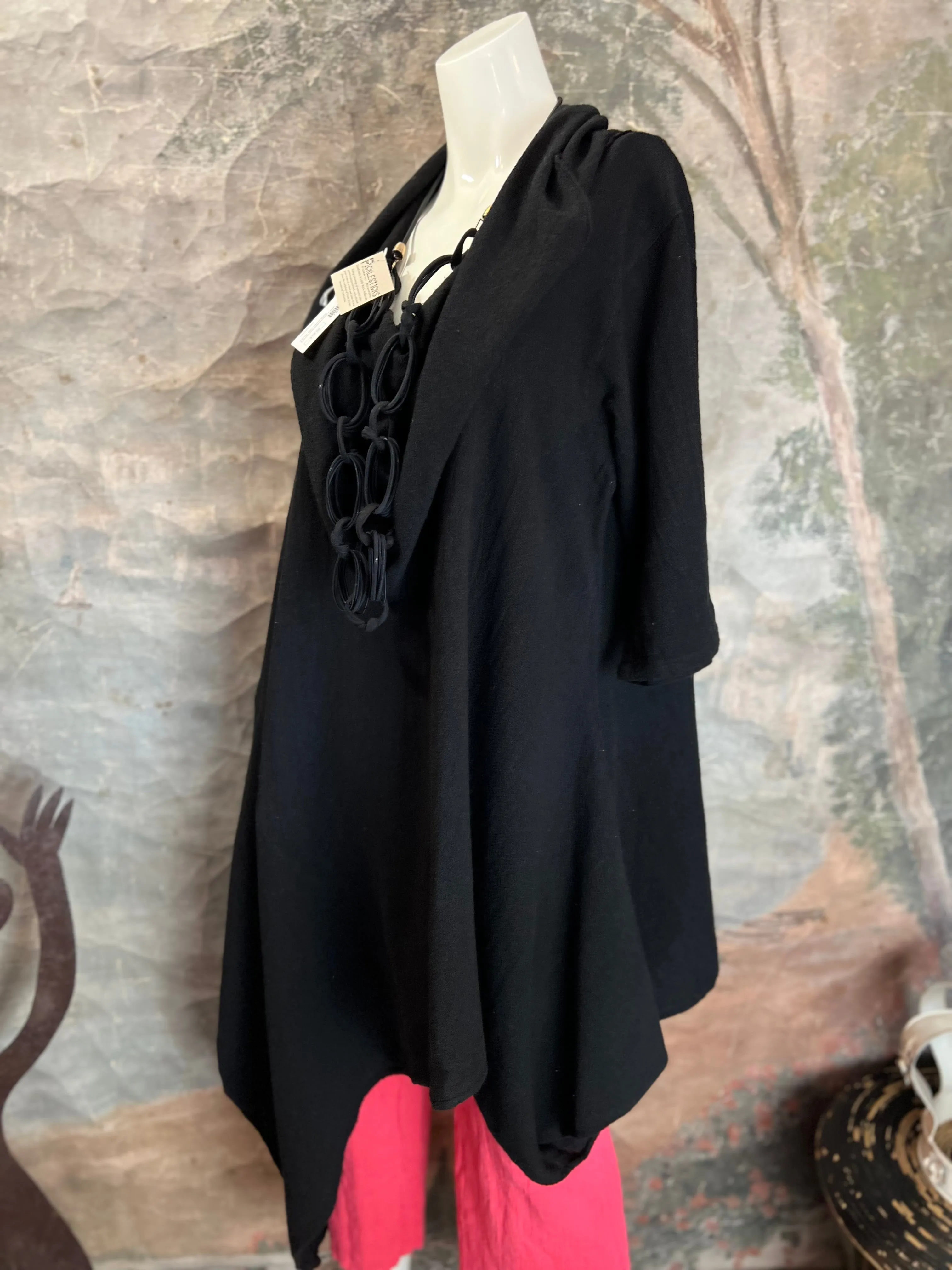 013 Hawaiian Gauze Cowlneck Top-Black