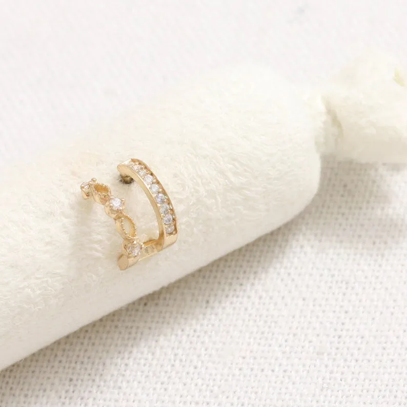 14K 18K Solid Gold Genuine Diamonds Lace Double Line Ear Hoop Stud Cartilage Tragus Helix Conch Lobe Piercing Earring