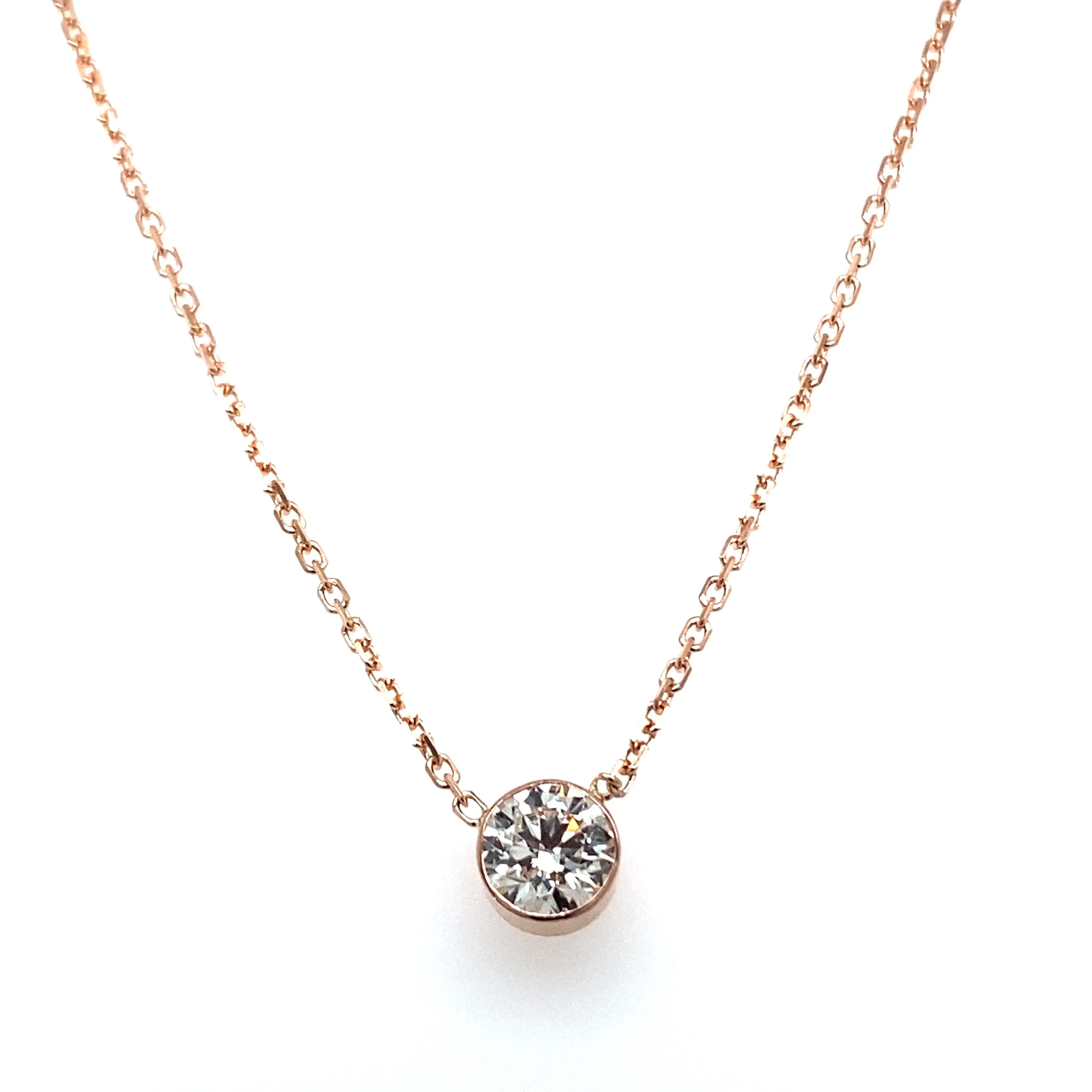 14k Rose Gold .61ct Bezel Set Diamond Necklace