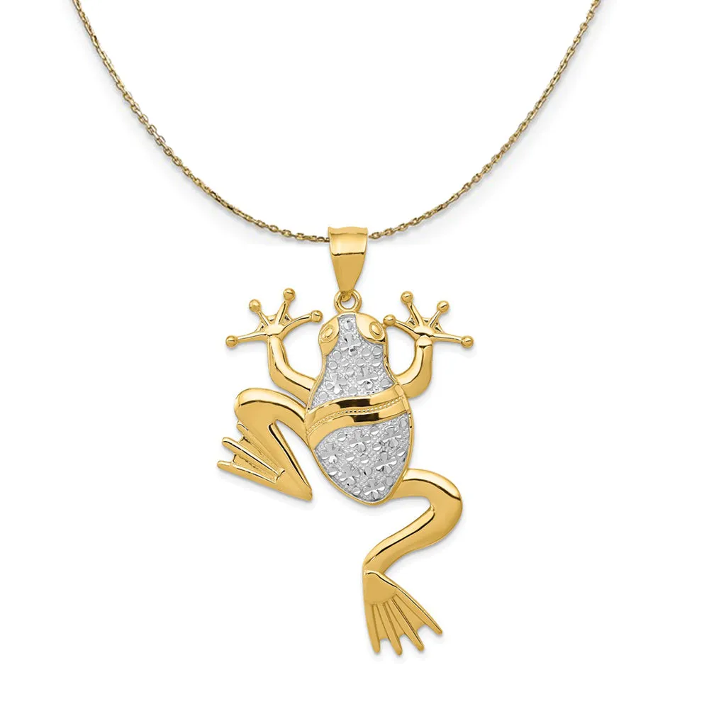 14k Yellow Gold & Rhodium Large Diamond Cut Frog Necklace