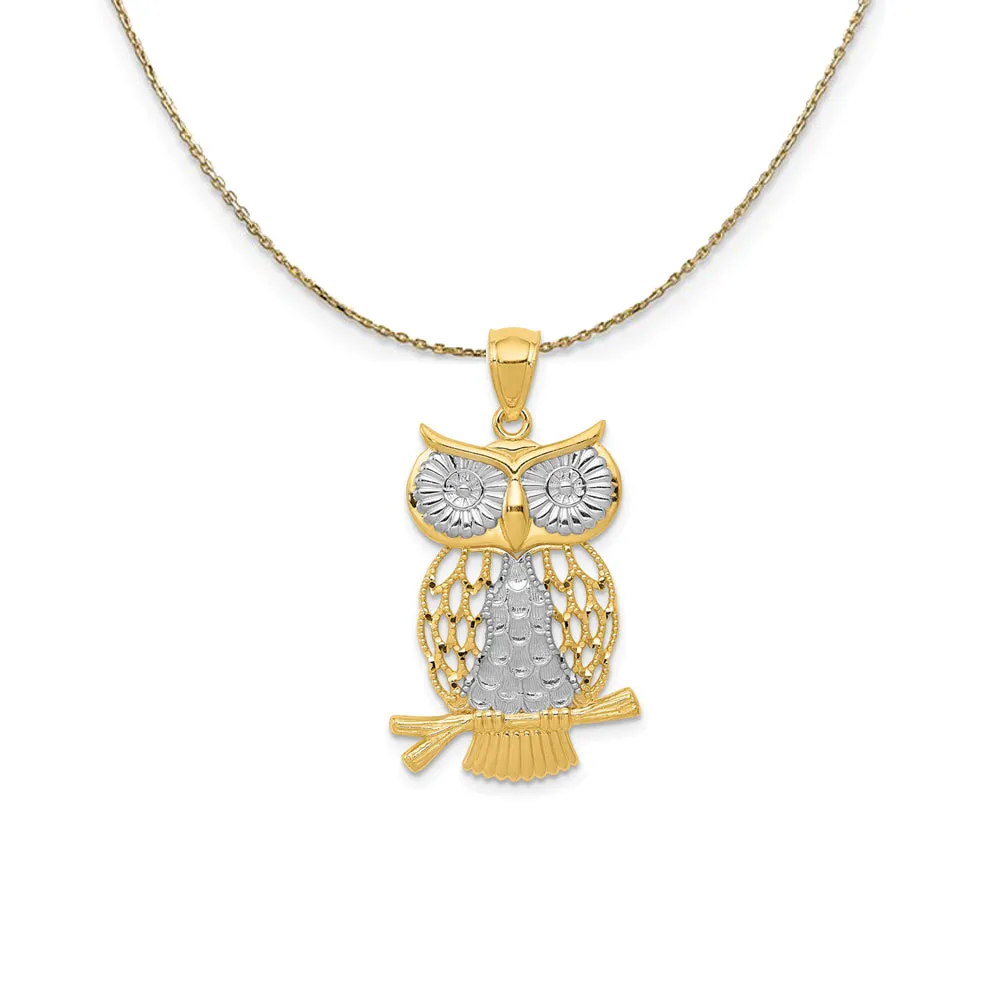 14k Yellow Gold & Rhodium Moveable Owl Necklace