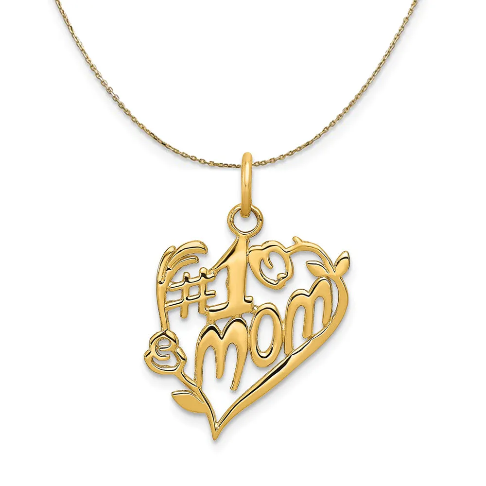 14k Yellow Gold #1 Mom Heart Necklace