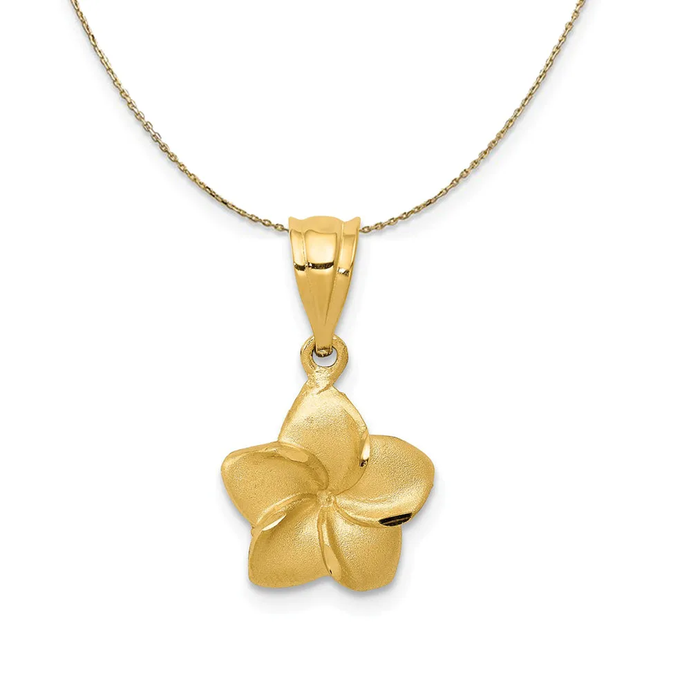 14k Yellow Gold 10mm Satin Plumeria Blossom Necklace