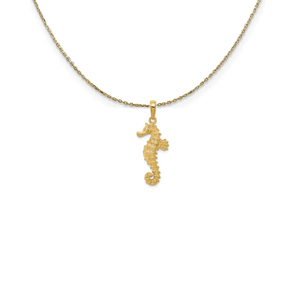 14k Yellow Gold 2D Textured Seahorse Necklace