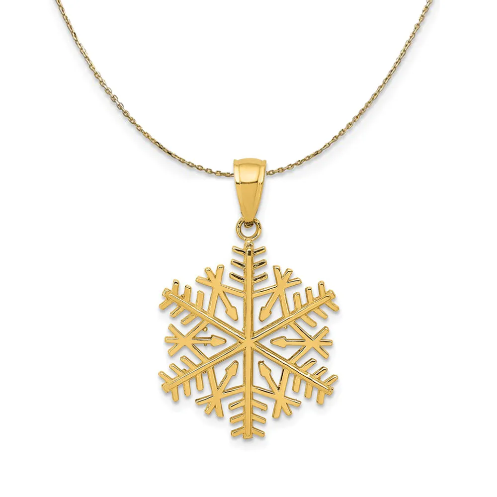 14k Yellow Gold 3D Aspen Snowflake (3/4 Inch) Necklace