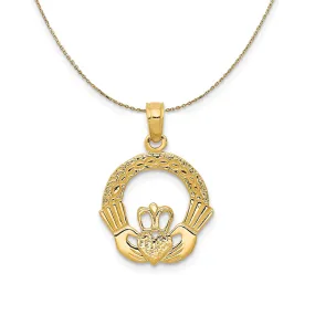 14k Yellow Gold Claddagh Circle Necklace