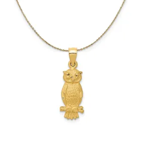 14k Yellow Gold Diamond Cut Owl, 8mm (5/16 inch) Necklace