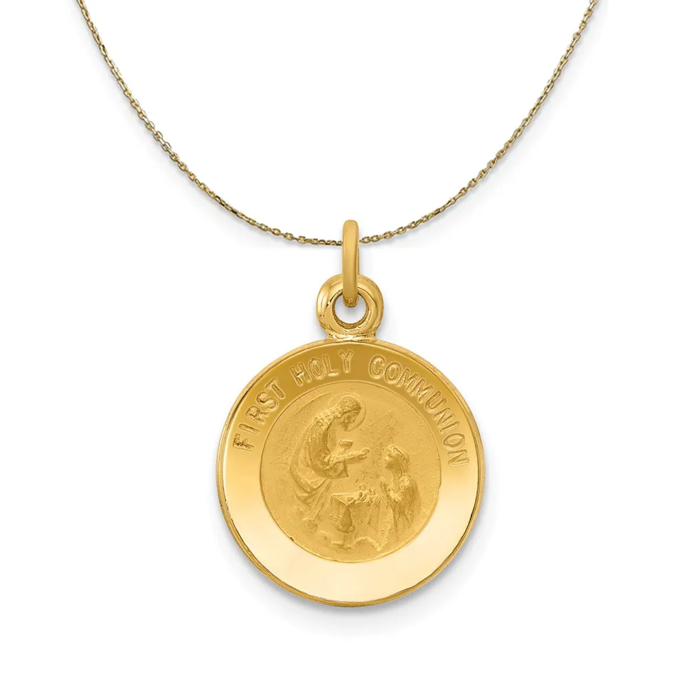 14k Yellow Gold First Holy Communion Medal (12mm) Necklace