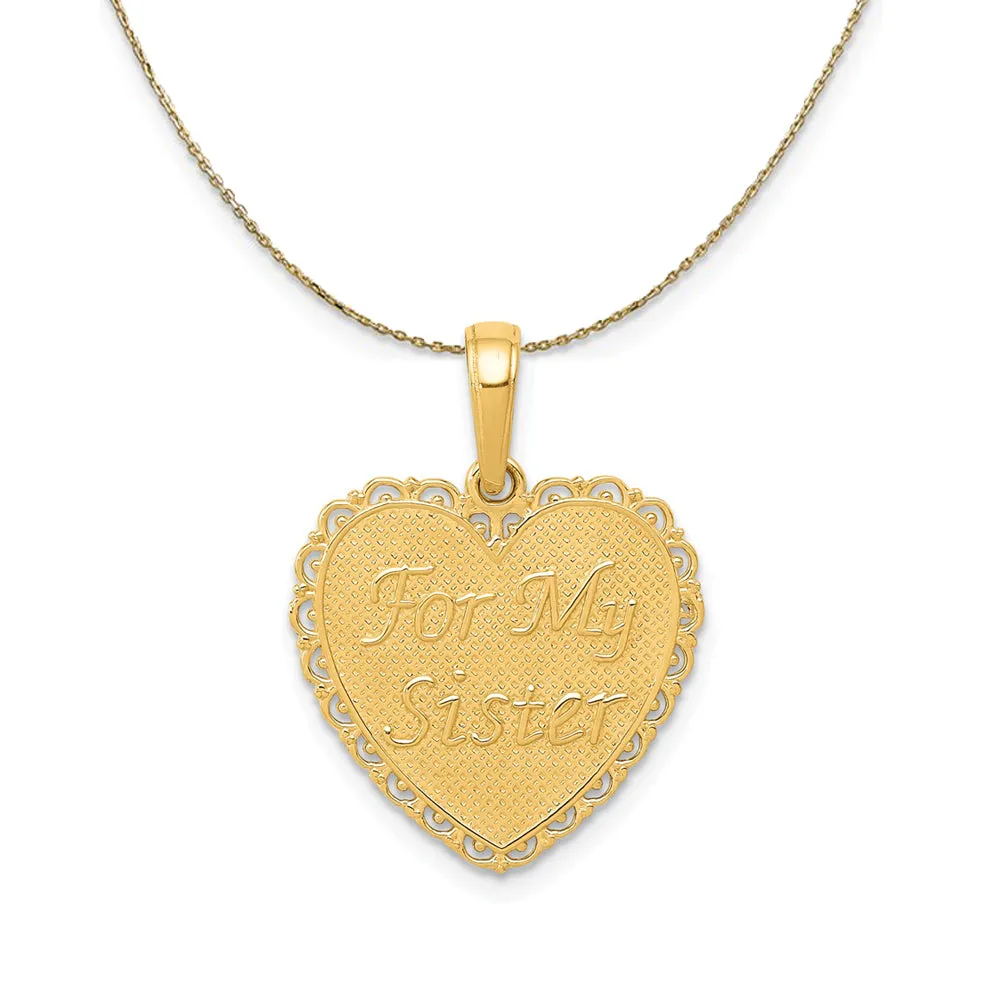 14k Yellow Gold For My Sister Heart (17mm) Necklace