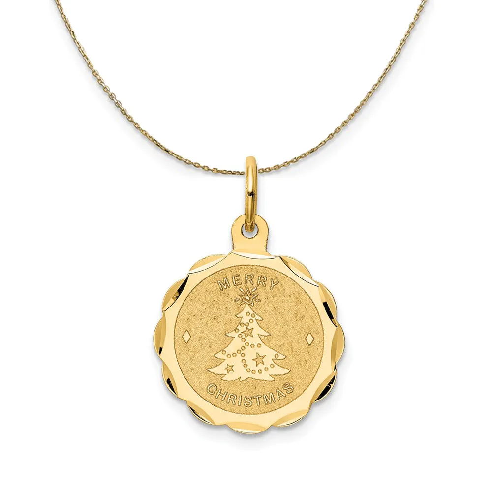 14k Yellow Gold Merry Christmas Engravable Disc Necklace