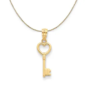 14k Yellow Gold Polished Heart Key (7mm) Necklace