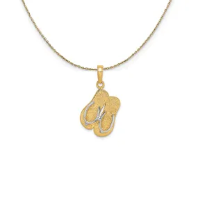 14k Yellow Gold, Rhodium Two Tone 3D Double Flip Flop Necklace