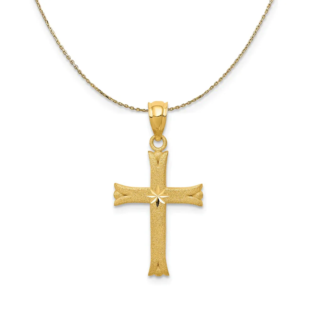 14k Yellow Gold Satin Budded Cross Necklace