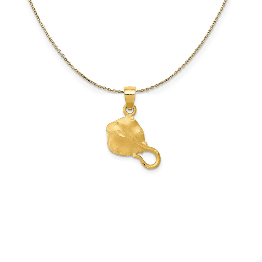 14k Yellow Gold Small Satin and Diamond Cut Stingray Necklace