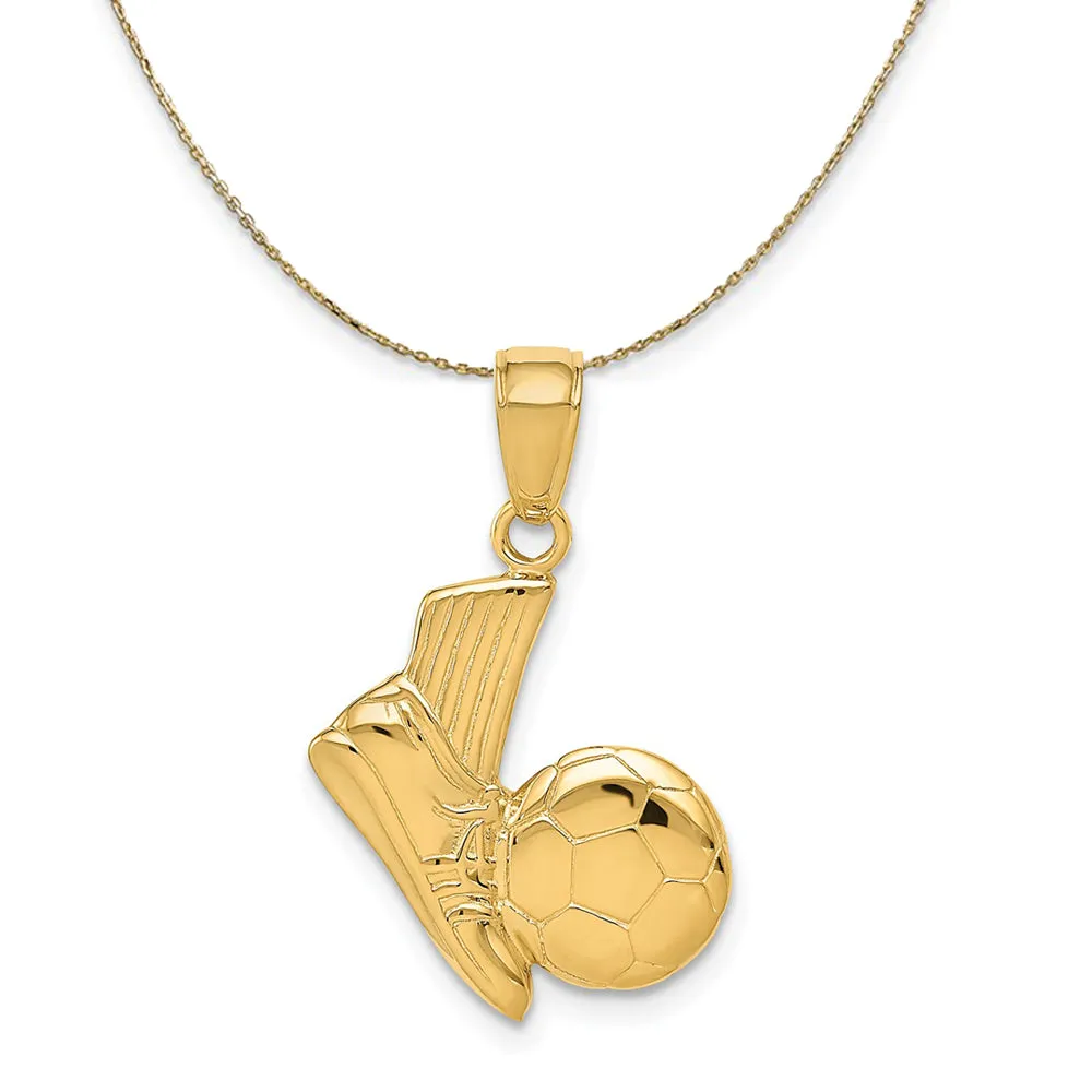 14k Yellow Gold Soccer Shoe and Ball Necklace