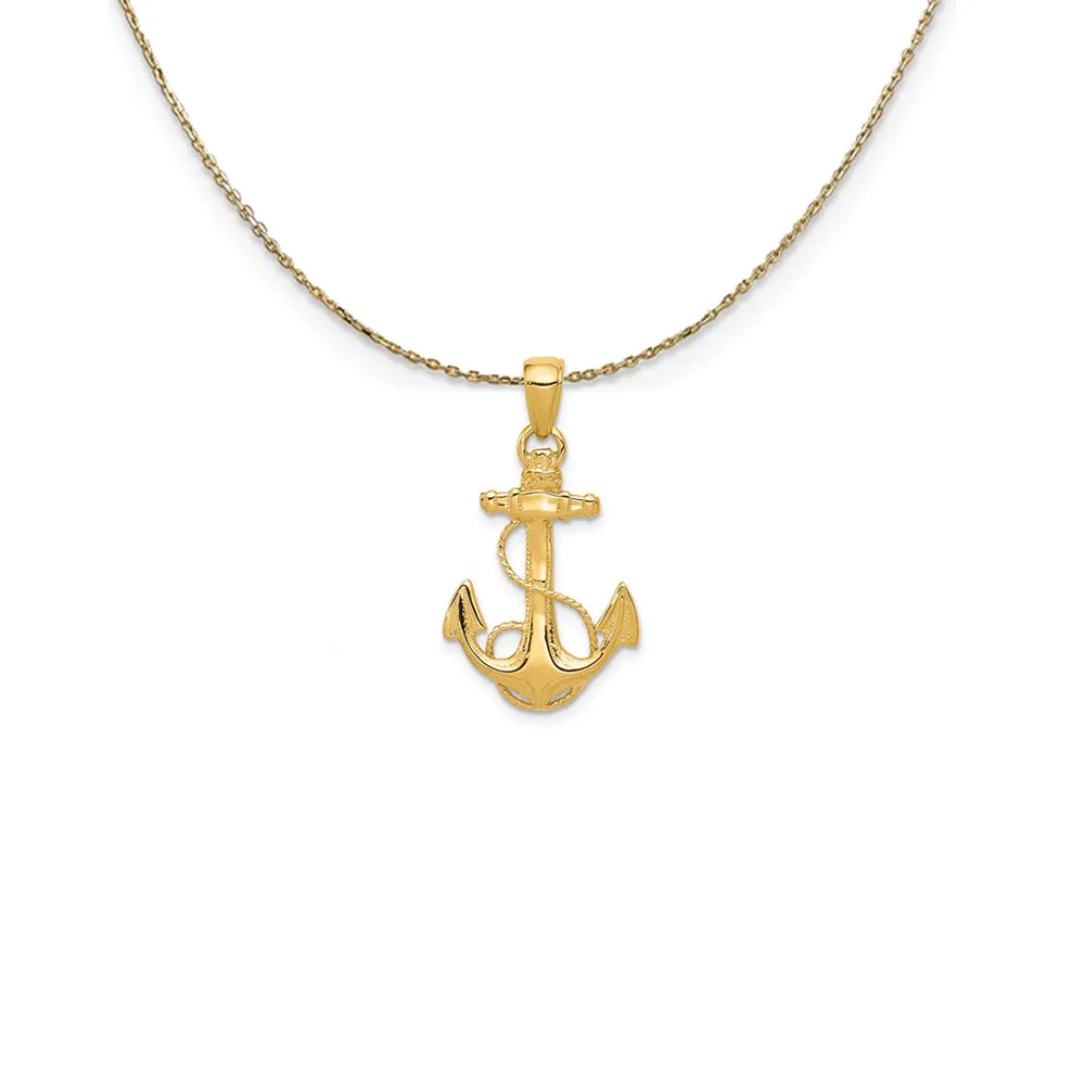 14k Yellow Gold Textured and Polished Anchor Necklace