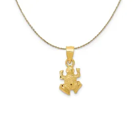 14k Yellow Gold Tiny Diamond-Cut Frog (7mm) Necklace