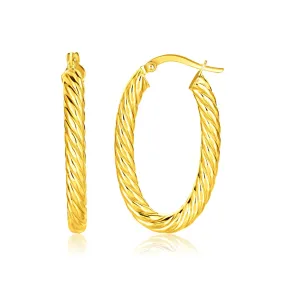 14k Yellow Gold Twisted Cable Oval Hoop Earrings-rx7657