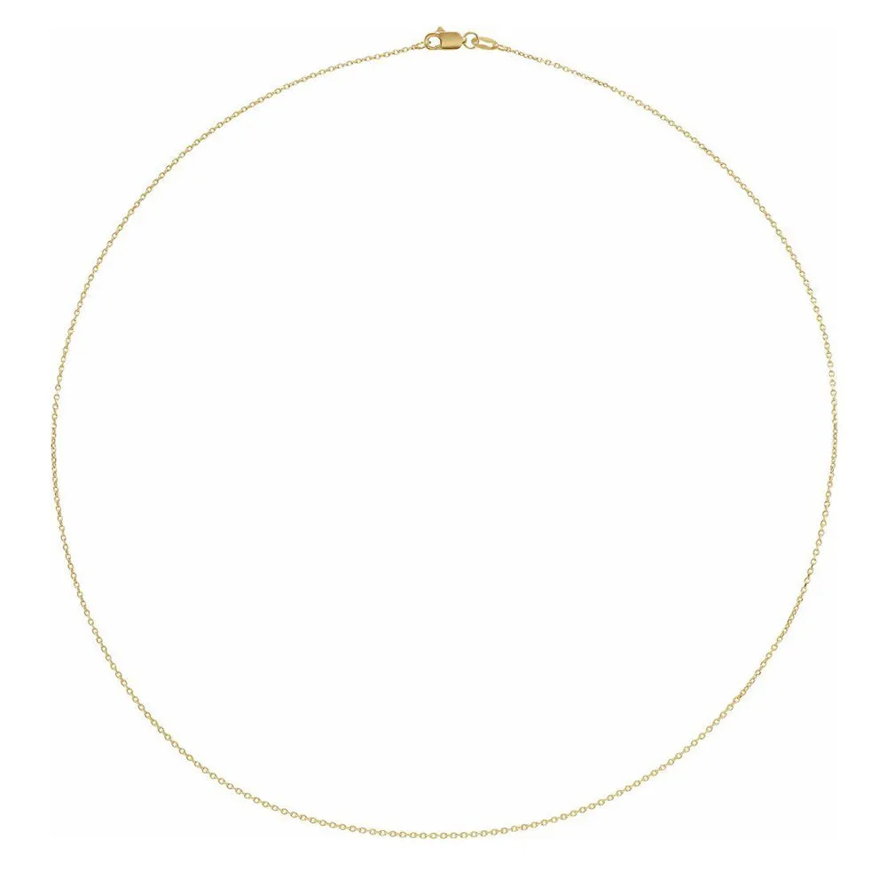 1mm 14K Yellow Gold Diamond-Cut Solid Cable Chain Necklace