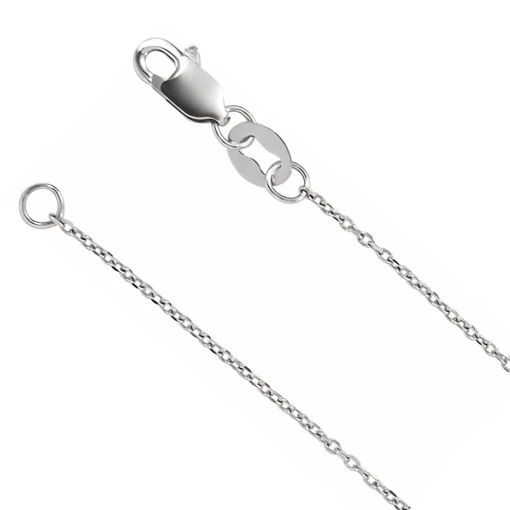 1mm 18K White Gold Diamond-Cut Solid Cable Chain Necklace