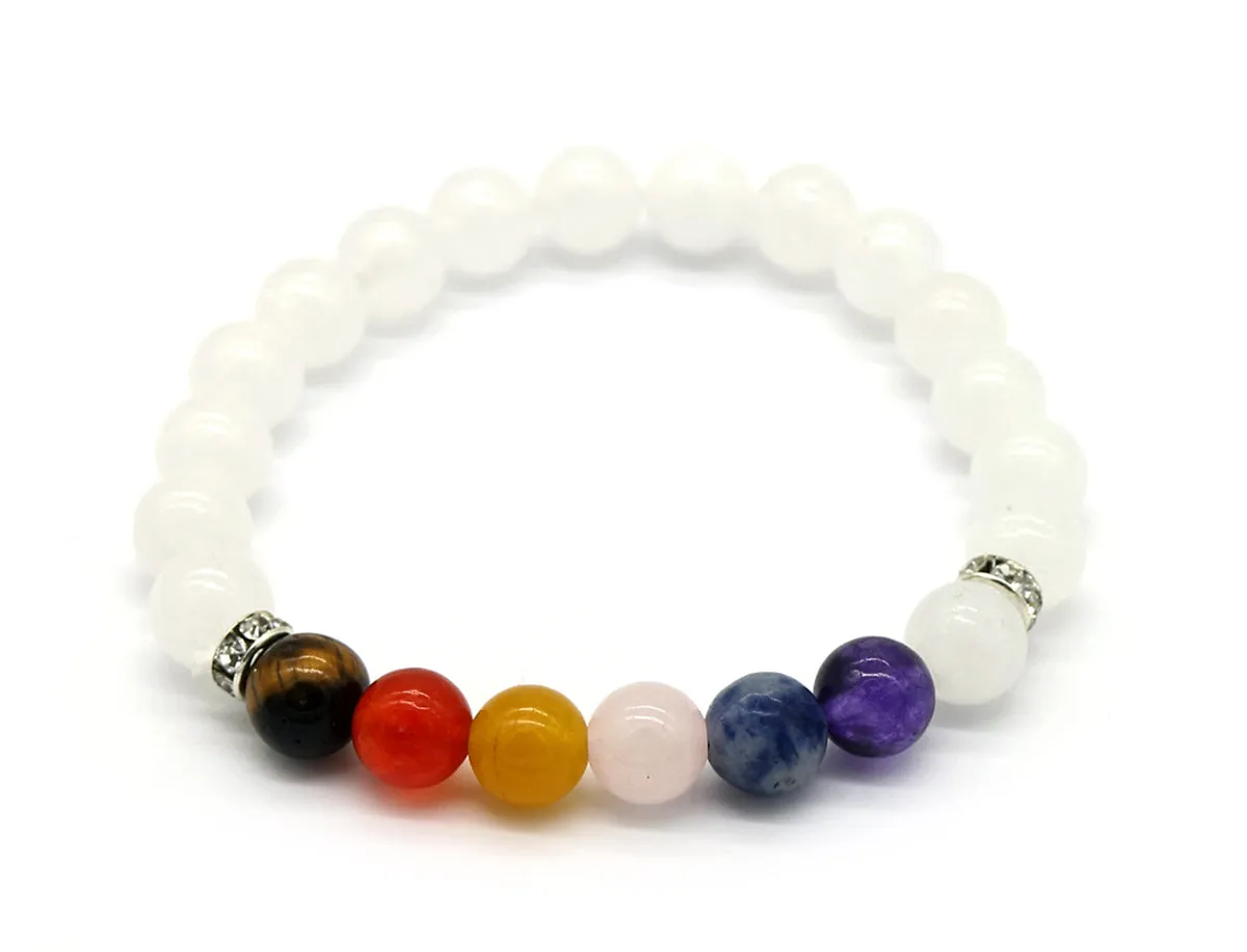 7 Genuine Chakra Healing Gemstone Bracelet with White Quartz