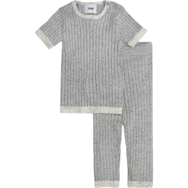 7AM Enfant Ribbed Knit Retro Leggings, Heather Grey