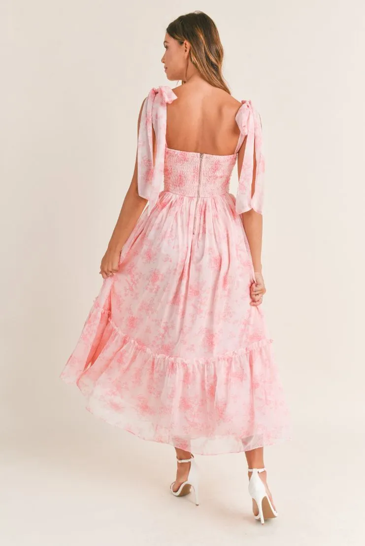 Abigail Vintage Florals Midi Dress - Pink