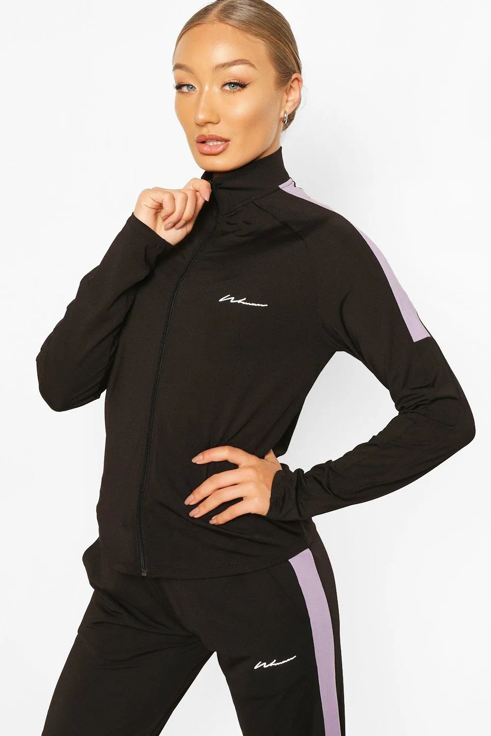 Active Raglan Zip Through Funnel Neck Top