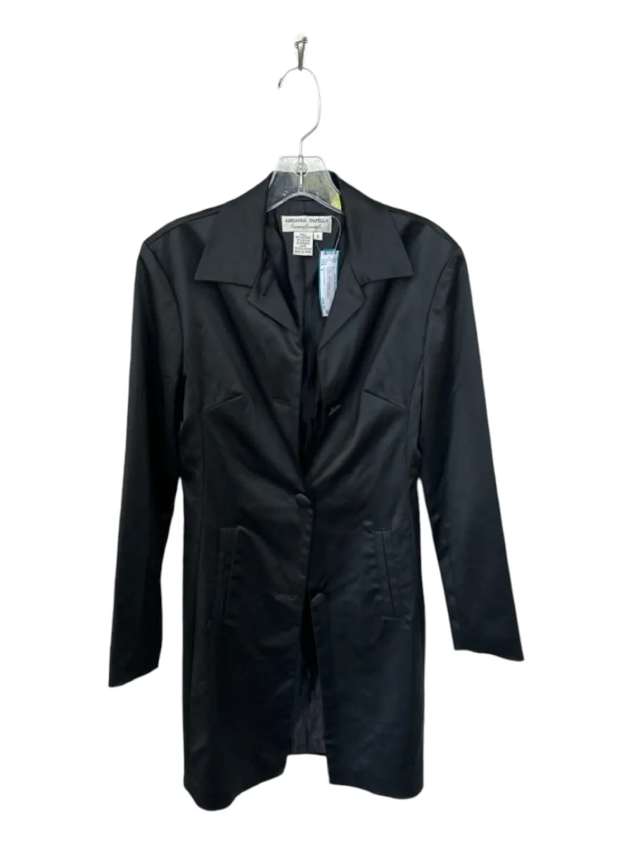 Adrianna Papell Size 4 Black Acetate Long Blazer Button Down Overcoat Coat