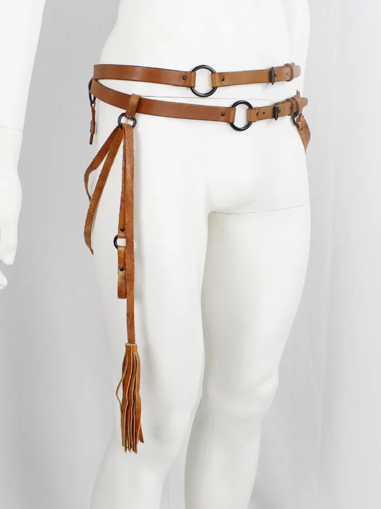 A.Friend by A.F. Vandevorst brown horse riding belt with bronze hoops, straps and cross — fall 2011