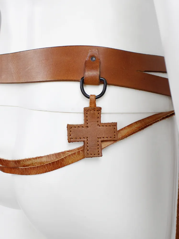 A.Friend by A.F. Vandevorst brown horse riding belt with bronze hoops, straps and cross — fall 2011