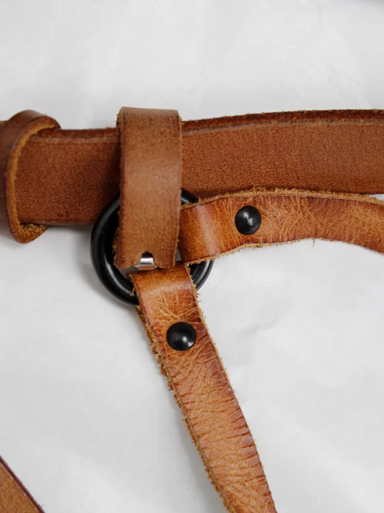 A.Friend by A.F. Vandevorst brown horse riding belt with bronze hoops, straps and cross — fall 2011