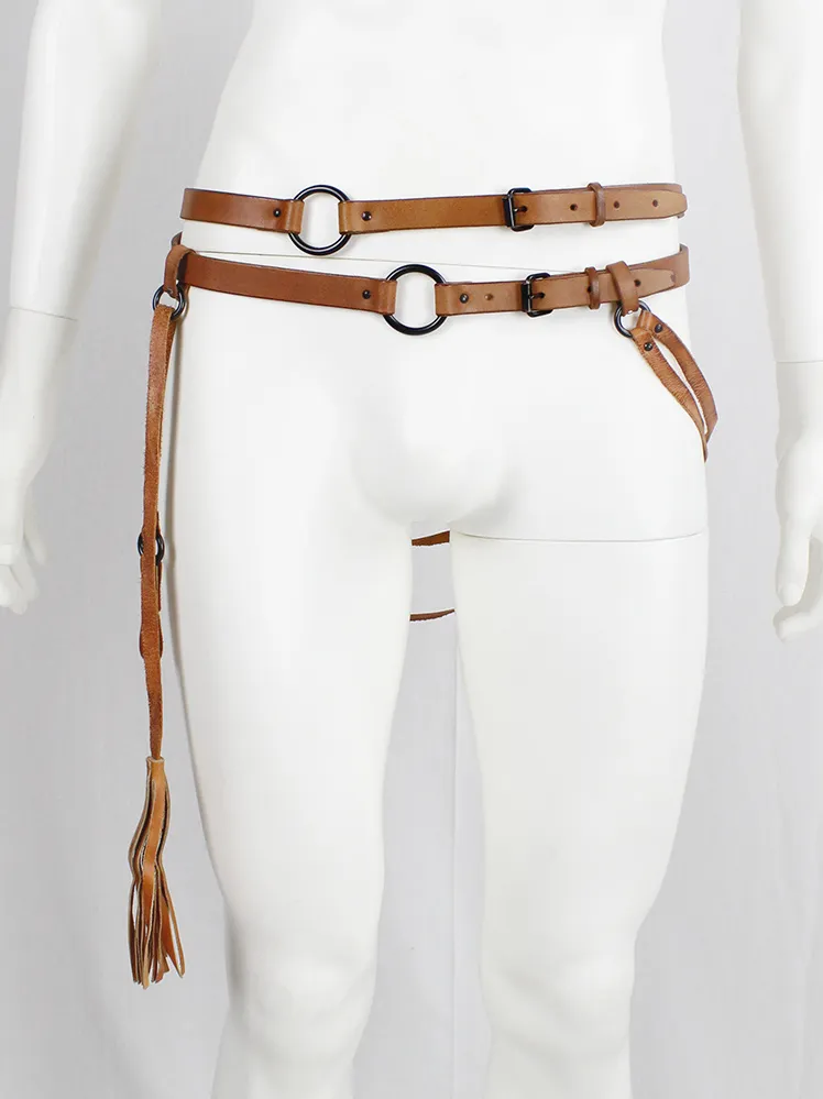 A.Friend by A.F. Vandevorst brown horse riding belt with bronze hoops, straps and cross — fall 2011