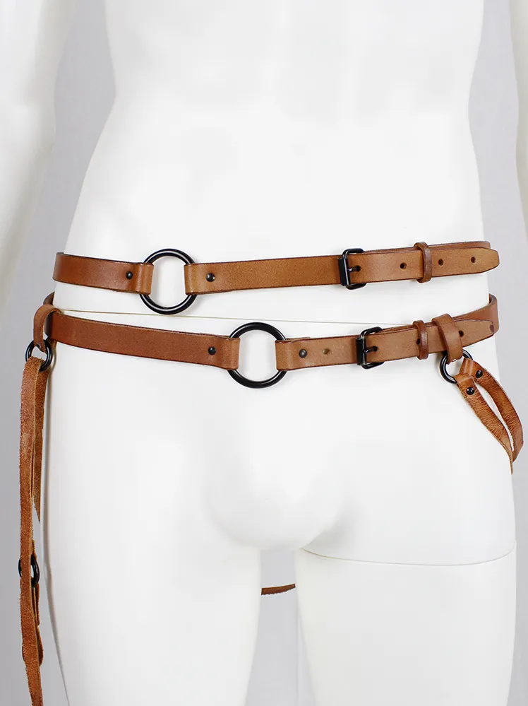 A.Friend by A.F. Vandevorst brown horse riding belt with bronze hoops, straps and cross — fall 2011