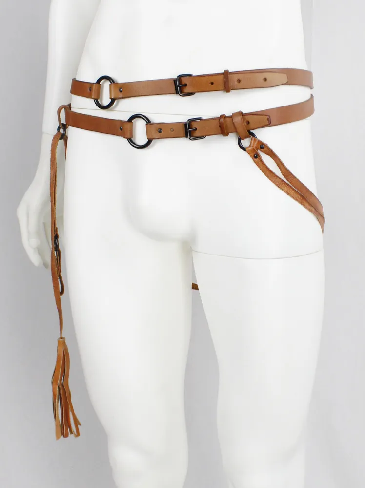 A.Friend by A.F. Vandevorst brown horse riding belt with bronze hoops, straps and cross — fall 2011