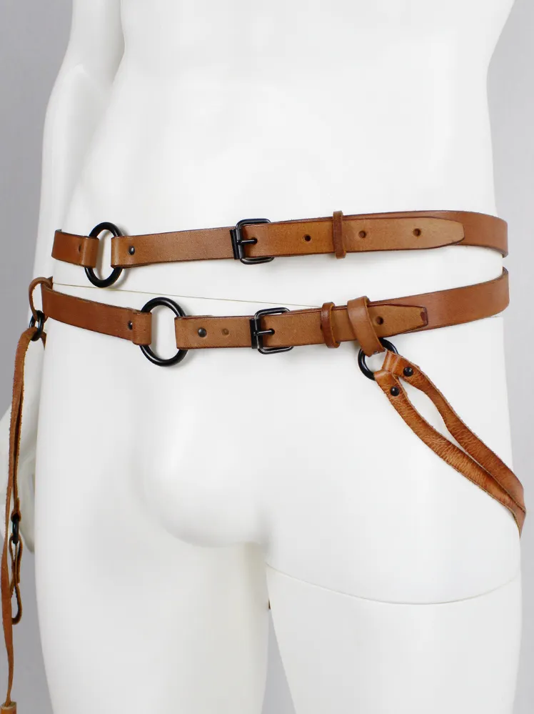 A.Friend by A.F. Vandevorst brown horse riding belt with bronze hoops, straps and cross — fall 2011