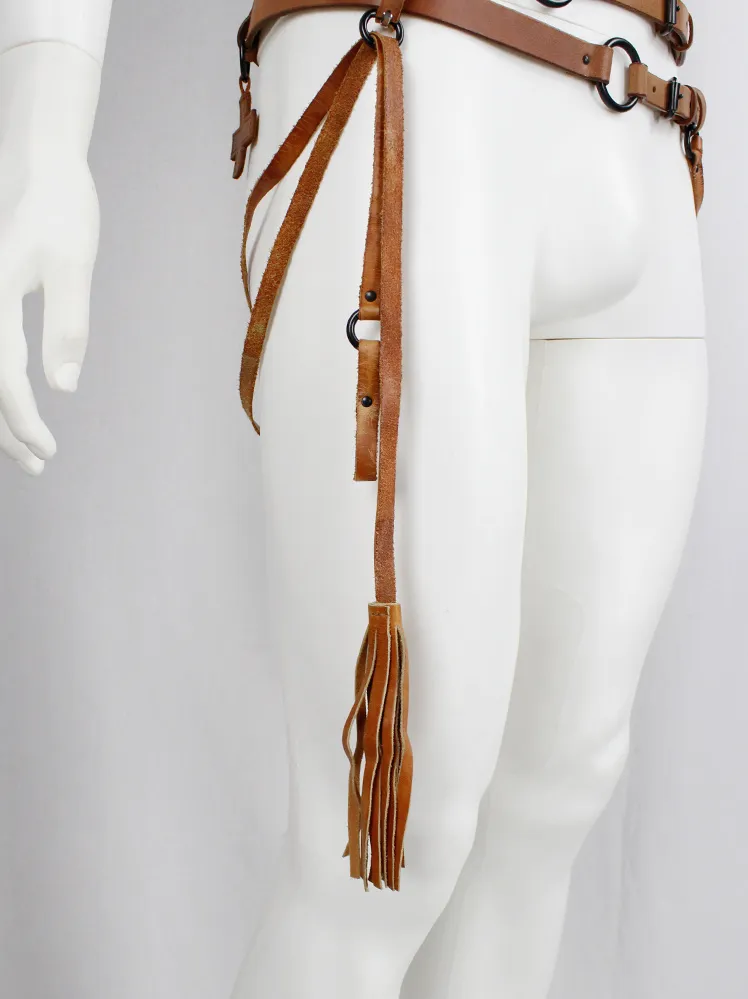 A.Friend by A.F. Vandevorst brown horse riding belt with bronze hoops, straps and cross — fall 2011