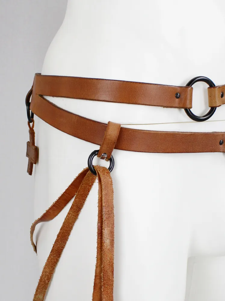 A.Friend by A.F. Vandevorst brown horse riding belt with bronze hoops, straps and cross — fall 2011