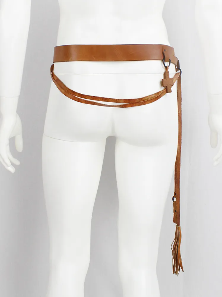 A.Friend by A.F. Vandevorst brown horse riding belt with bronze hoops, straps and cross — fall 2011