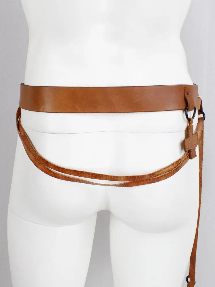 A.Friend by A.F. Vandevorst brown horse riding belt with bronze hoops, straps and cross — fall 2011