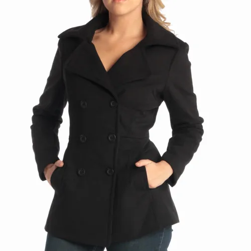 Alpine Swiss Emma Womens Peacoat Double Breasted Overcoat 3/4 Length Wool Blazer