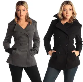 Alpine Swiss Emma Womens Peacoat Double Breasted Overcoat 3/4 Length Wool Blazer