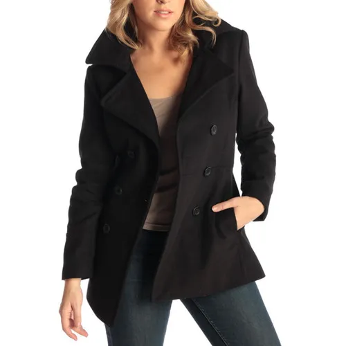 Alpine Swiss Emma Womens Peacoat Double Breasted Overcoat 3/4 Length Wool Blazer