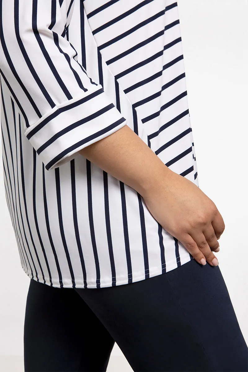 Angle Seam Raglan Top | Navy Stripe