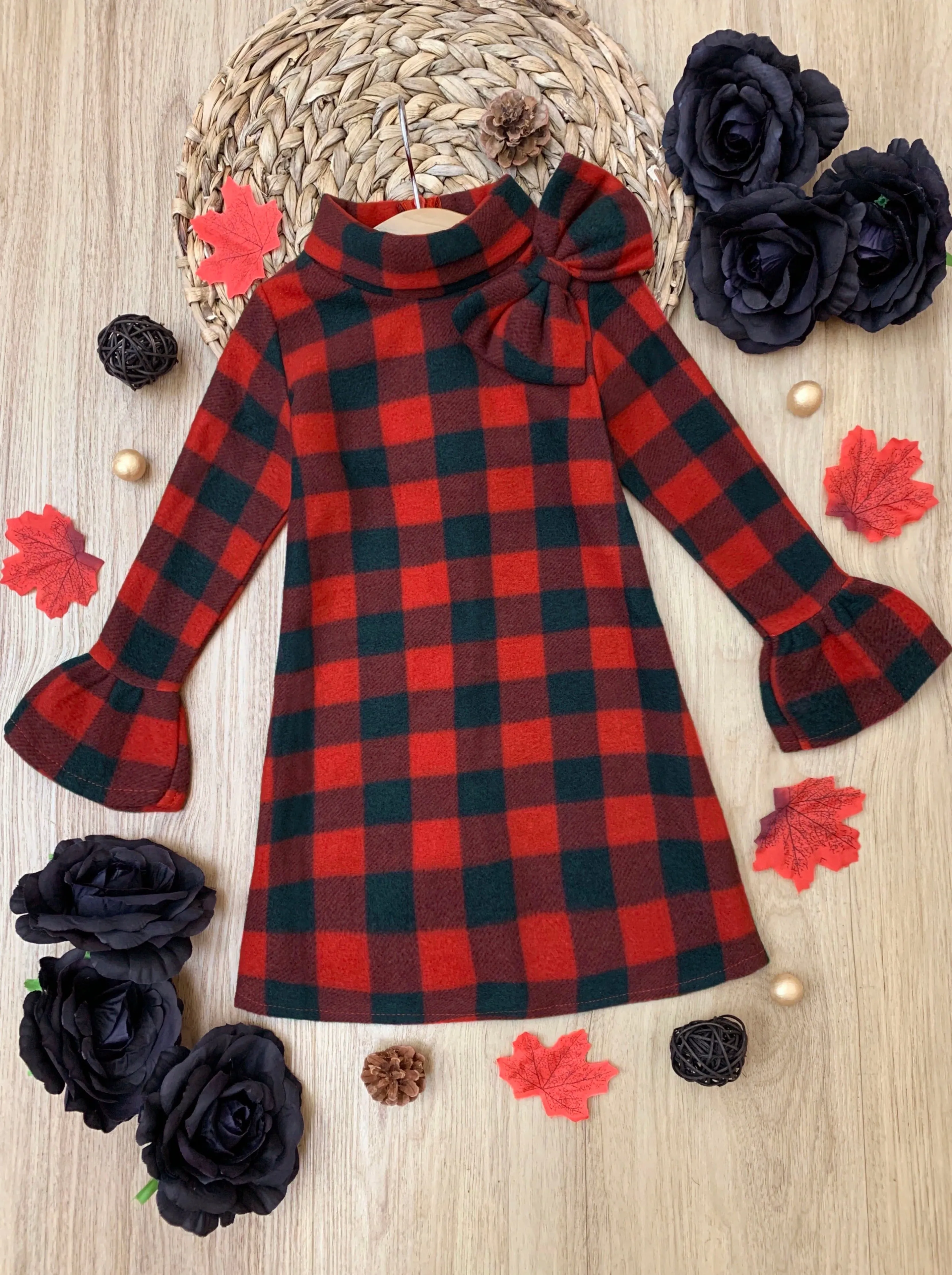 Attention Please Buffalo Plaid Turtleneck Dress