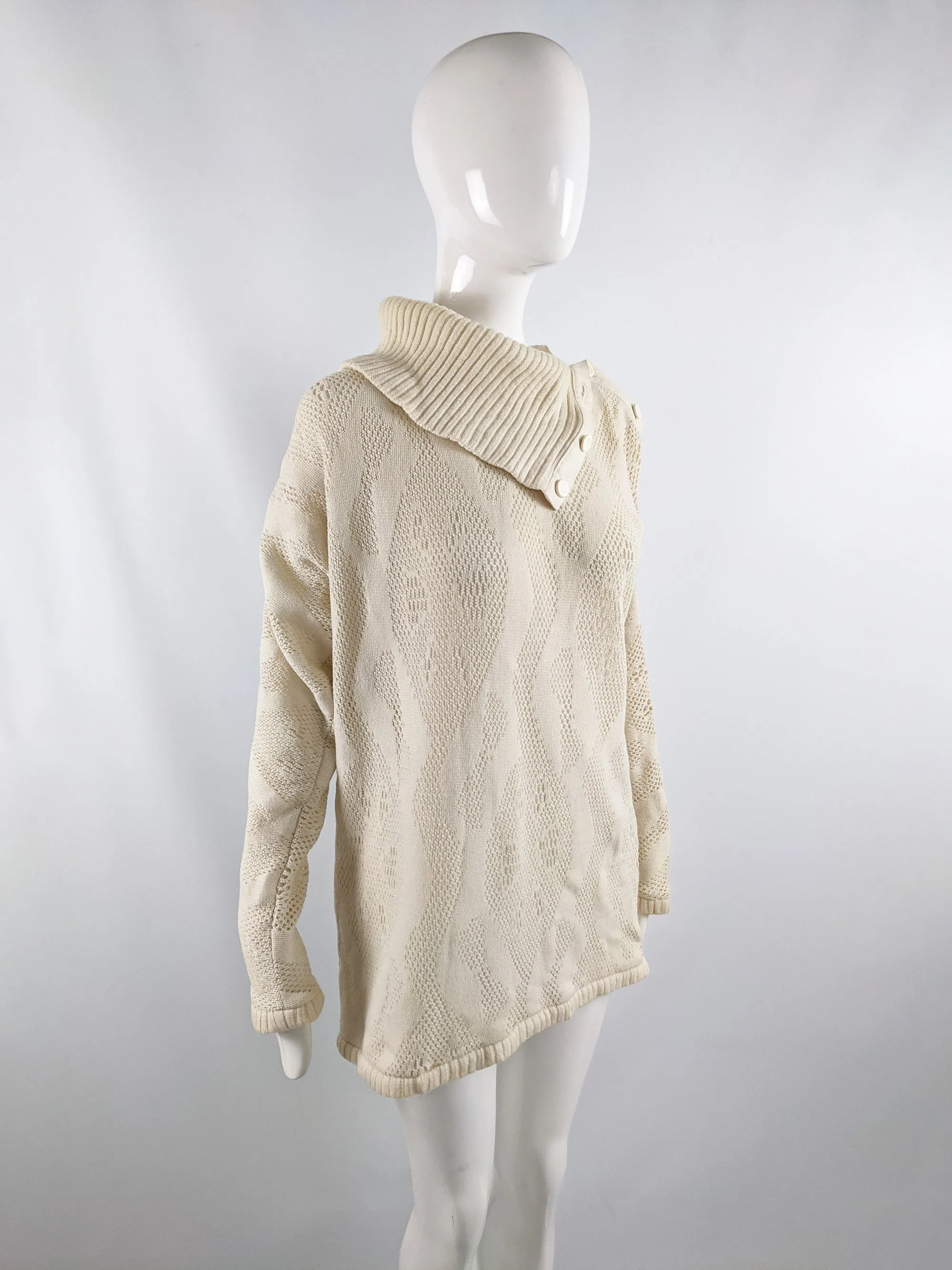 Bernard Perris Vintage Cream Textured Knit Split Polo Neck Jumper, 1980s