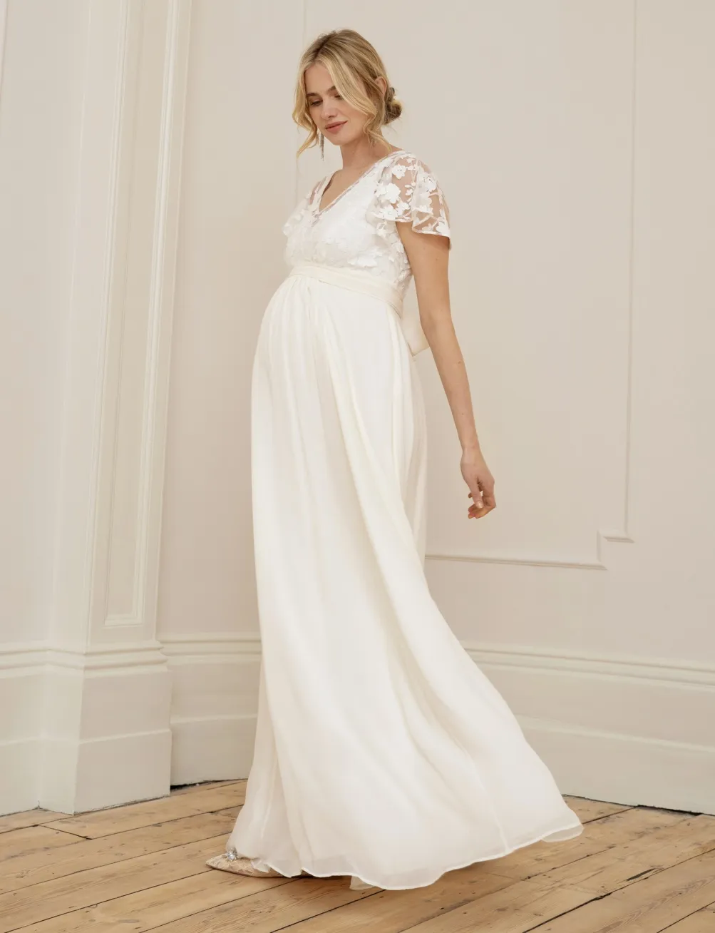 Bianca | Ivory Lace & Silk Chiffon Maxi Maternity & Nursing Bridal Gown