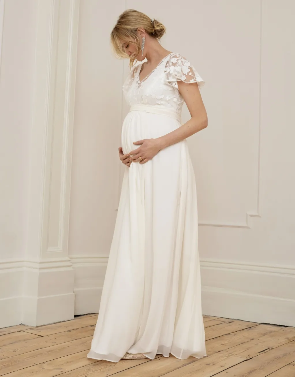 Bianca | Ivory Lace & Silk Chiffon Maxi Maternity & Nursing Bridal Gown