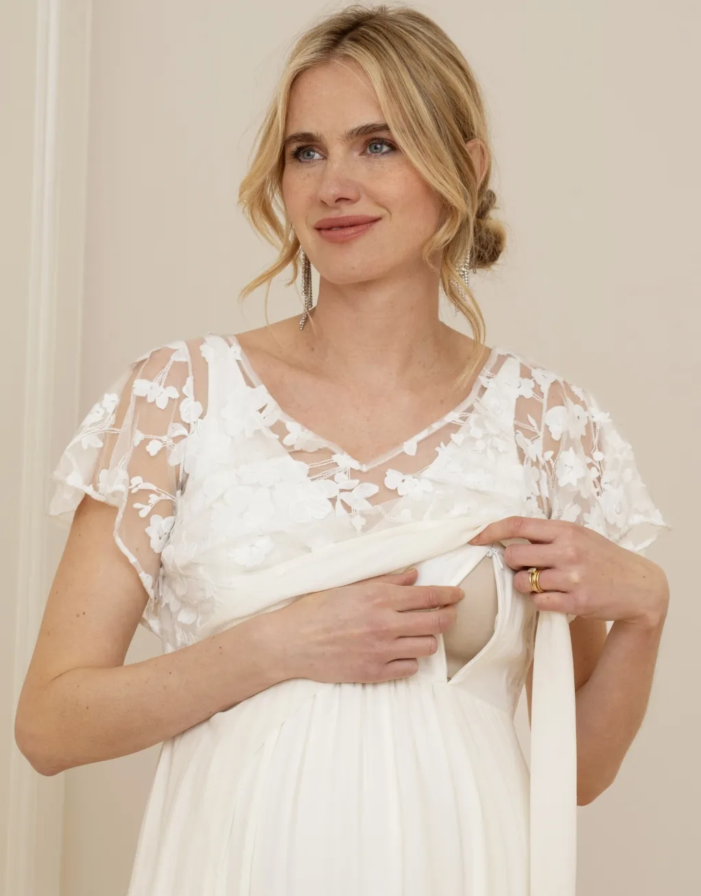 Bianca | Ivory Lace & Silk Chiffon Maxi Maternity & Nursing Bridal Gown