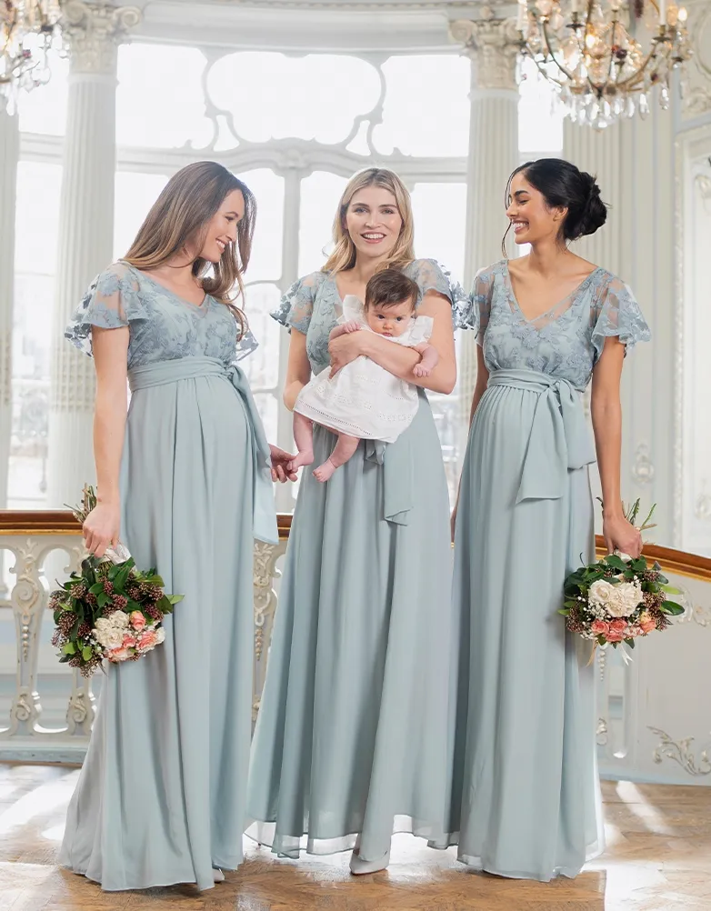 Bianca | Sage Green Lace & Silk Chiffon Maxi Maternity & Nursing Occasion Dress